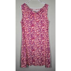 Title Nine Breeze Cowl Neck Dress Sleeveless Abstract Art Pink Purple L